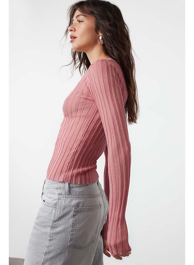 trendyol Dusty Rose Transparent Look Crew Neck Knitwear Sweater TWOAW24KZ01183 - Image 1