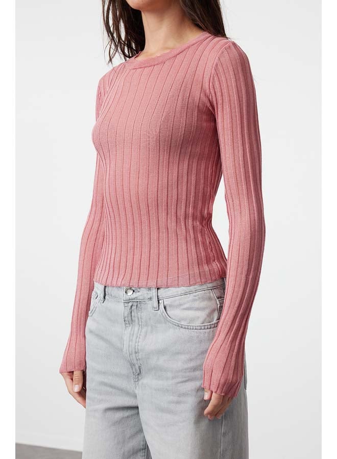 trendyol Dusty Rose Transparent Look Crew Neck Knitwear Sweater TWOAW24KZ01183 - Image 4