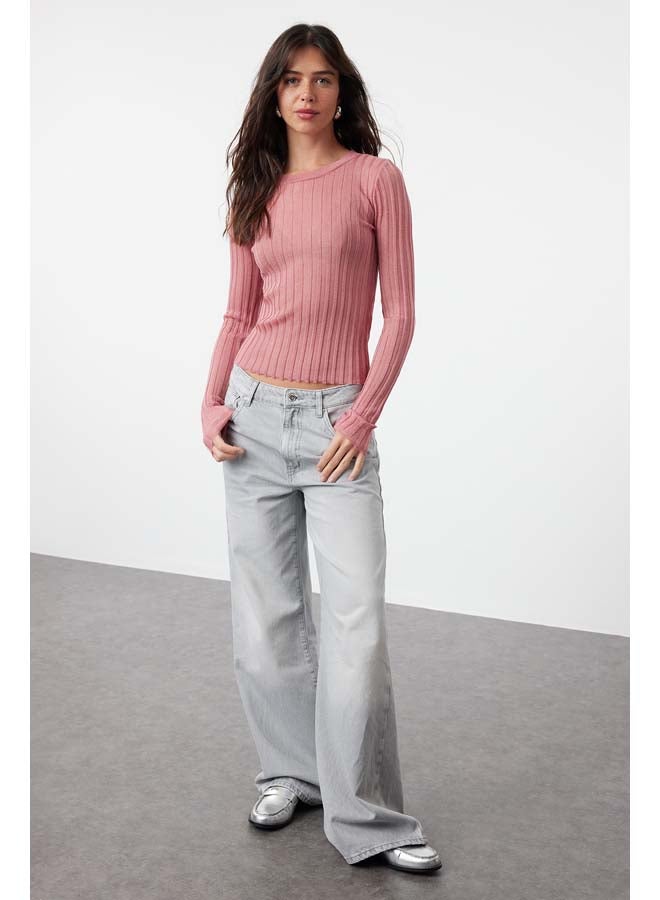trendyol Dusty Rose Transparent Look Crew Neck Knitwear Sweater TWOAW24KZ01183 - Image 2
