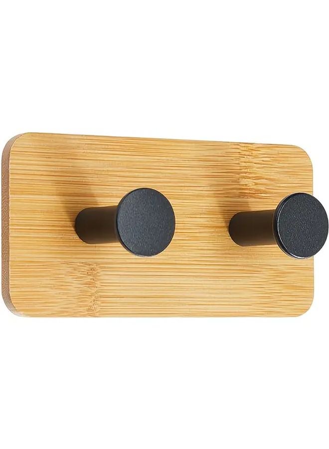 Double Row Black Bamboo Wall Hook No Drill Adhesive Strong Sticky Holder For Coats Hats Towels - Image 1