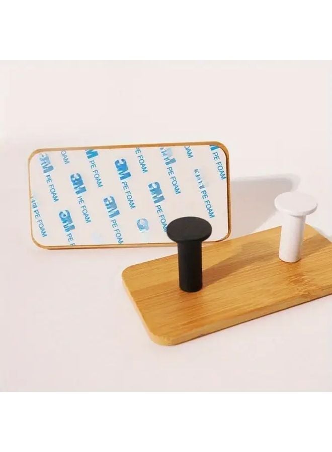 Double Row Black Bamboo Wall Hook No Drill Adhesive Strong Sticky Holder For Coats Hats Towels - Image 4