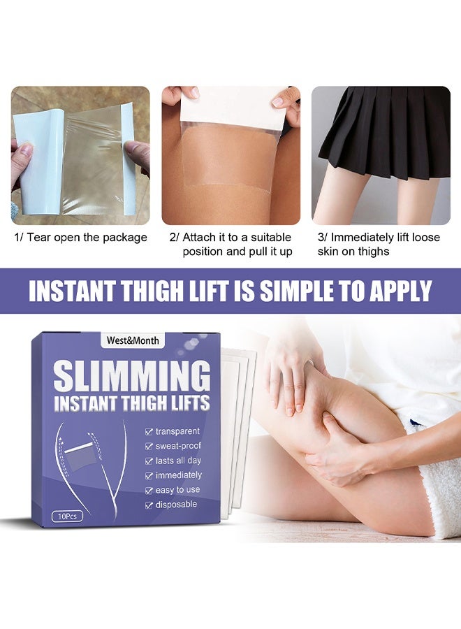 West&Month Instant Thigh Lift Tape Transparent Lifting Adhesive Bandage Patch For Leg Body Sagging Skin Fat Anti Chafing Ultra Thin Inner Paste Waterproof Pad Disposable Shaping Leg Lifting Stickers (10pcs) - Image 3