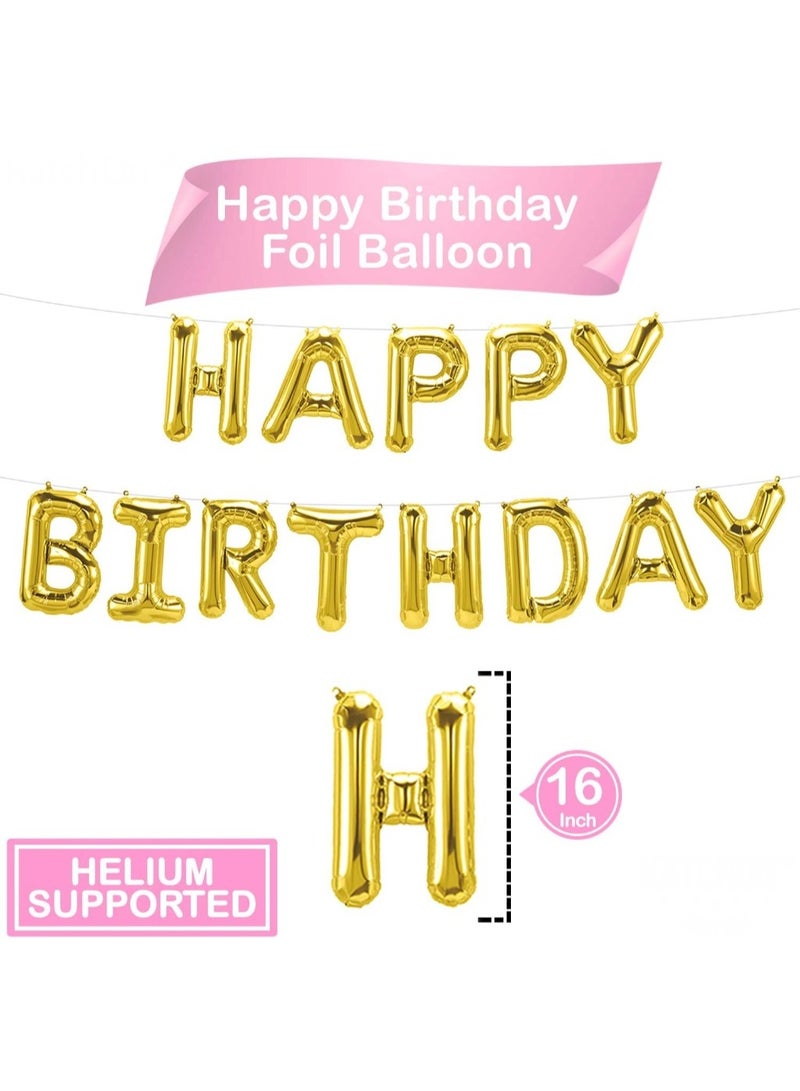 Gold Happy Birthday Balloon Banner Set - Large, Pack of 43 | Star and Heart Mylar Balloons | Pink, Gold and White Latex Balloons | Gold Happy Birthday Decorations | Gold Theme Birthday Party Supplies - Image 4