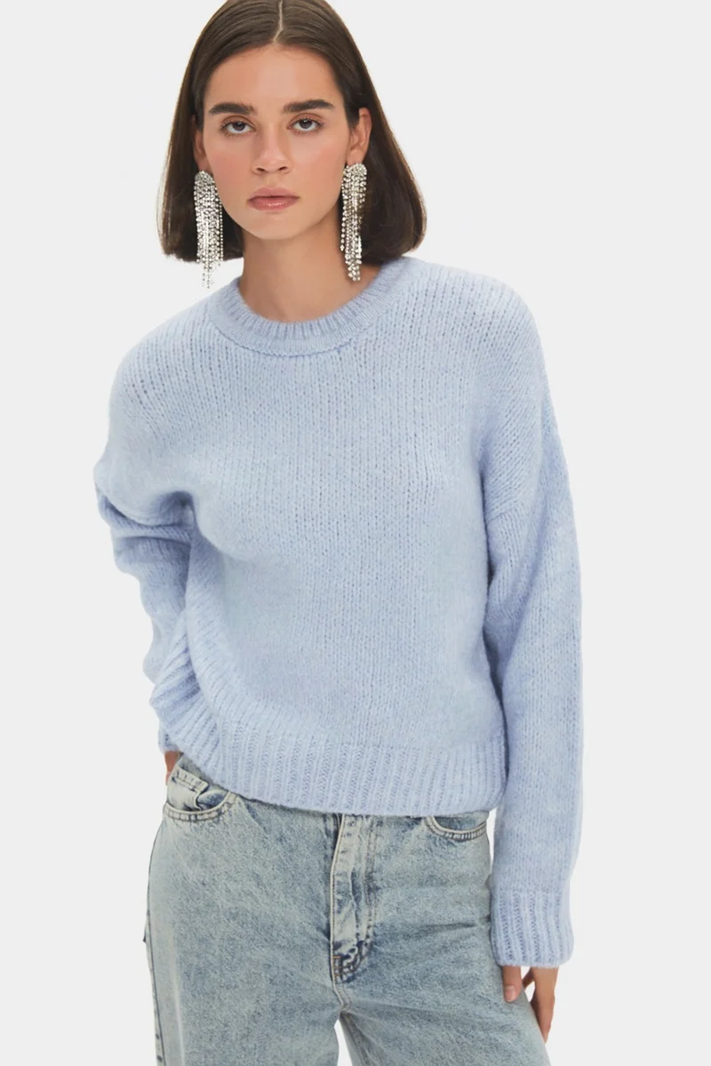 جون Women's Wide Pattern Soft Texture Basic Knitwear Sweater