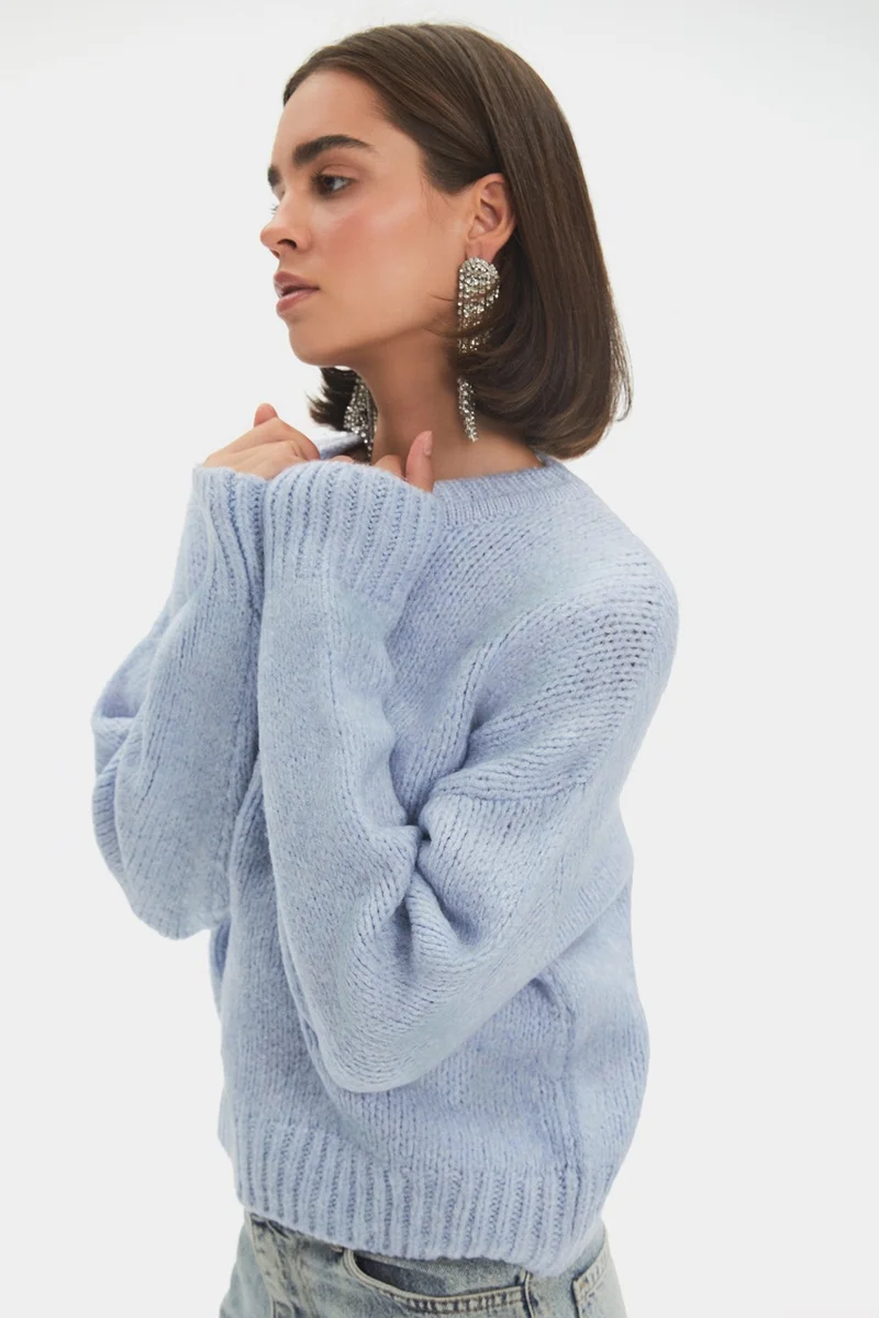 جون Women's Wide Pattern Soft Texture Basic Knitwear Sweater