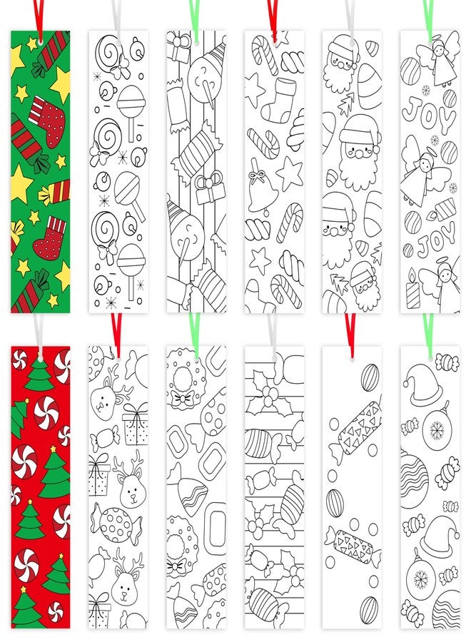 ANGOLIO Color Your Own Bookmarks,Kids DIY Coloring Christmas Party Bookmarks Game Prize Art Craft Supplies Birthday Goodie Bag Fillers Classroom Reading Club Rewards (Christmas Candy) - Image 1