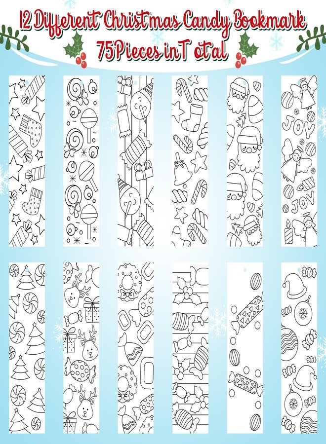 ANGOLIO Color Your Own Bookmarks,Kids DIY Coloring Christmas Party Bookmarks Game Prize Art Craft Supplies Birthday Goodie Bag Fillers Classroom Reading Club Rewards (Christmas Candy) - Image 2
