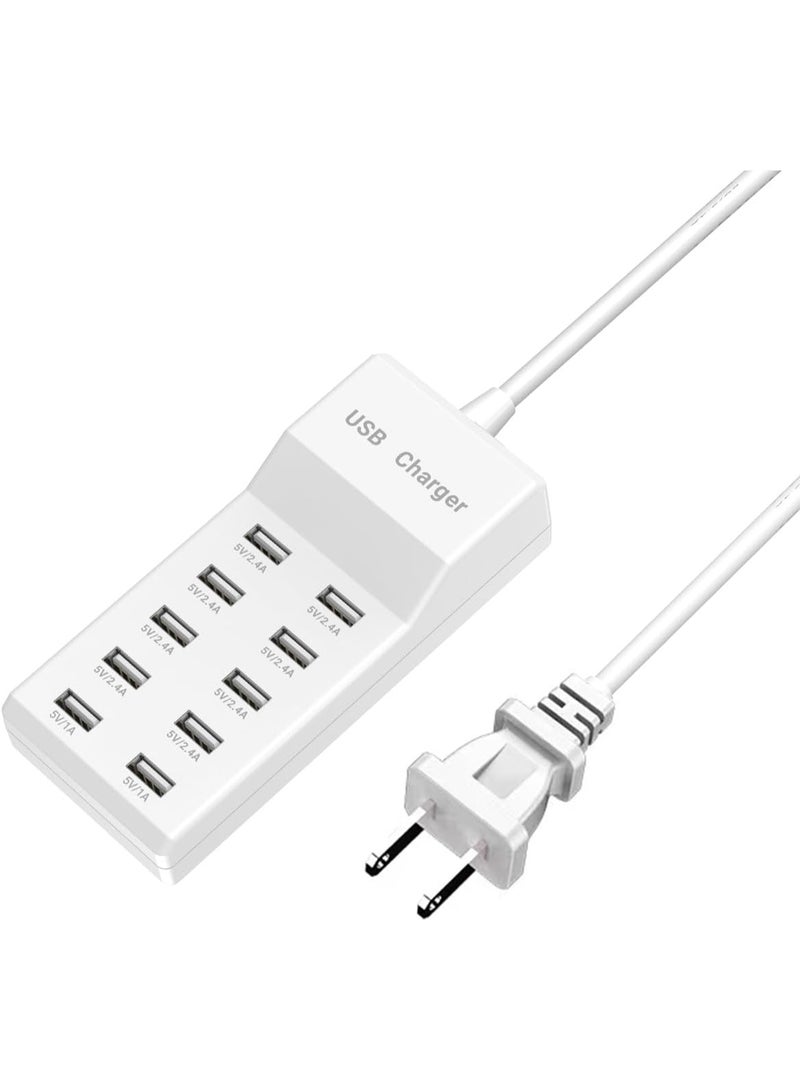 10-Port USB Charging Station Dock – Fast USB Charger Hub with Smart IC, 70.8” Extension Cord, Multi-Device Charging Station for iPhone, iPad, Samsung, Android, Tablets & More - Image 1