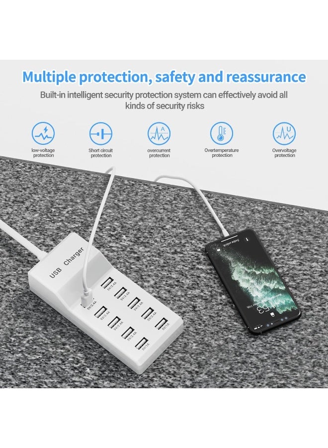 10-Port USB Charging Station Dock – Fast USB Charger Hub with Smart IC, 70.8” Extension Cord, Multi-Device Charging Station for iPhone, iPad, Samsung, Android, Tablets & More - Image 2