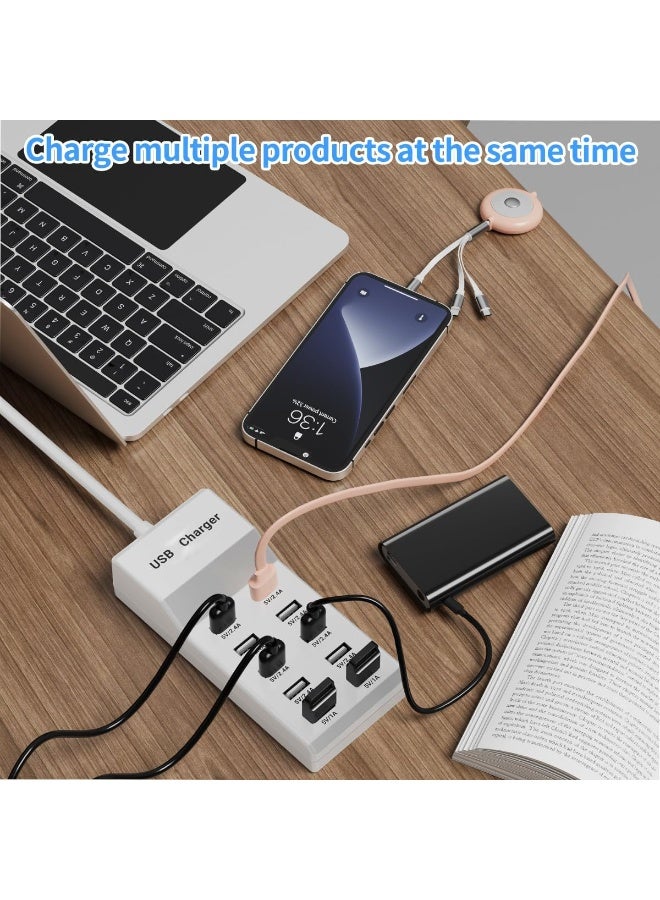 10-Port USB Charging Station Dock – Fast USB Charger Hub with Smart IC, 70.8” Extension Cord, Multi-Device Charging Station for iPhone, iPad, Samsung, Android, Tablets & More - Image 3