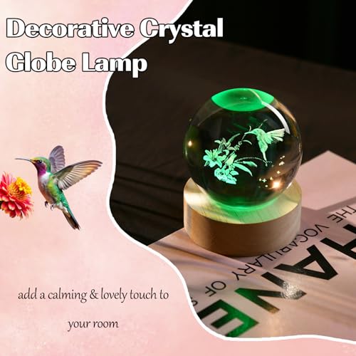 IFOLAINA 3D Hummingbird Crystal Ball with Wooden Light Base 2.36" Engraved Hummingbird Glass Decorative Globe Lamp Decor Hummingbird Gifts for Women Friends Lovers - Image 5