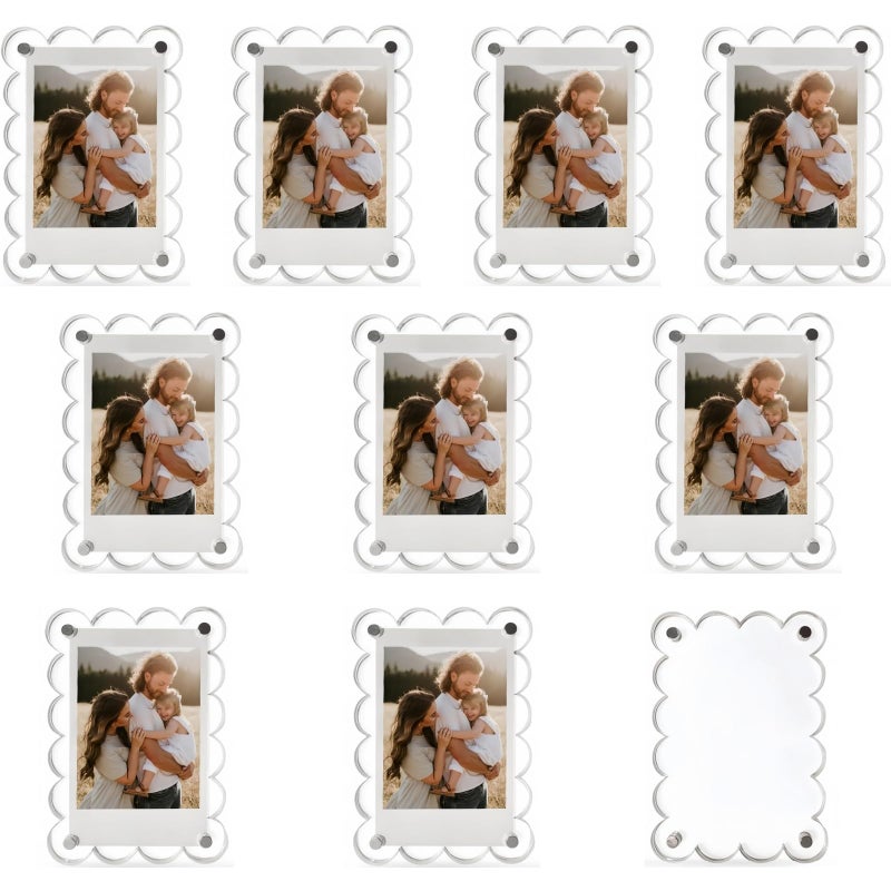 Nirvany 10 Pack Acrylic Magnetic Picture Frames for Fridge, 2.75x3.9 Inch Clear Scalloped Acrylic Photo Holders for Mini & Wallet-Size Pictures - Image 1