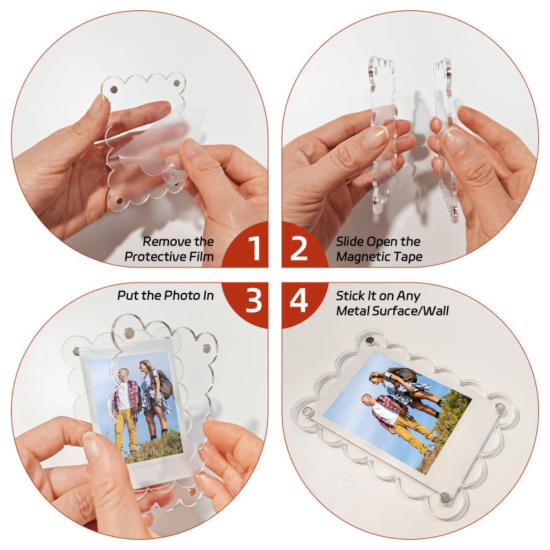 Nirvany 10 Pack Acrylic Magnetic Picture Frames for Fridge, 2.75x3.9 Inch Clear Scalloped Acrylic Photo Holders for Mini & Wallet-Size Pictures - Image 2
