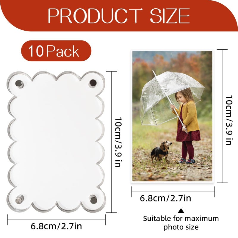 Nirvany 10 Pack Acrylic Magnetic Picture Frames for Fridge, 2.75x3.9 Inch Clear Scalloped Acrylic Photo Holders for Mini & Wallet-Size Pictures - Image 3