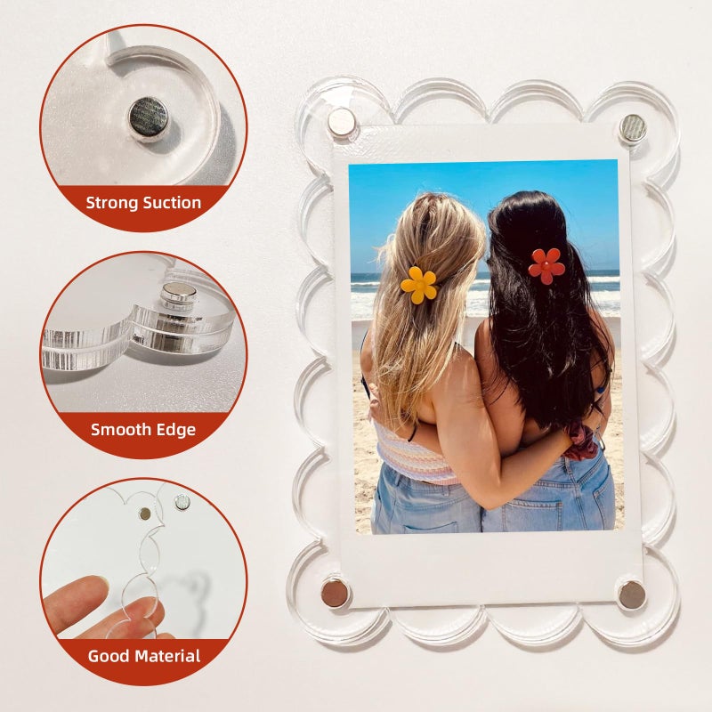 Nirvany 10 Pack Acrylic Magnetic Picture Frames for Fridge, 2.75x3.9 Inch Clear Scalloped Acrylic Photo Holders for Mini & Wallet-Size Pictures - Image 4