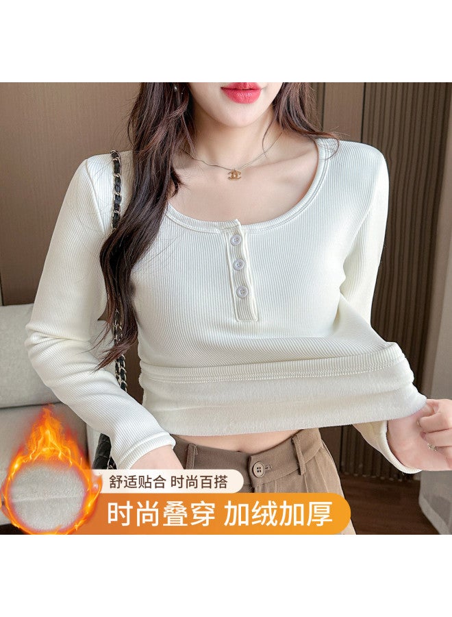 Modal Women'S Warm Fleece-Lined Long Sleeve Button-Down Shirt, Comfortable, Skin-Friendly, Slim-Fit, Flattering Base Layer Top For Autumn And Winter - Image 4