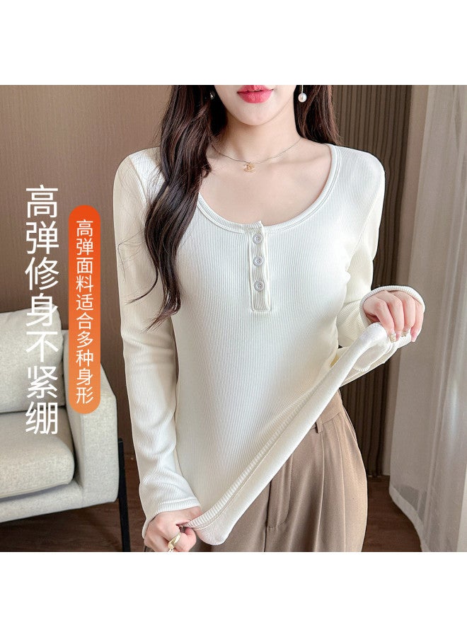 Modal Women'S Warm Fleece-Lined Long Sleeve Button-Down Shirt, Comfortable, Skin-Friendly, Slim-Fit, Flattering Base Layer Top For Autumn And Winter - Image 5