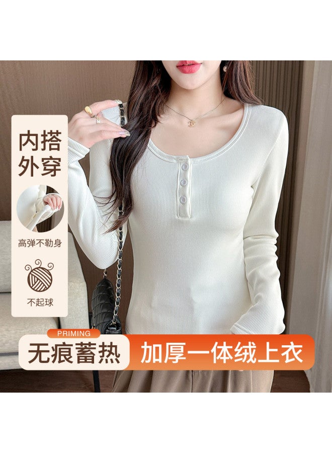 Modal Women'S Warm Fleece-Lined Long Sleeve Button-Down Shirt, Comfortable, Skin-Friendly, Slim-Fit, Flattering Base Layer Top For Autumn And Winter - Image 3