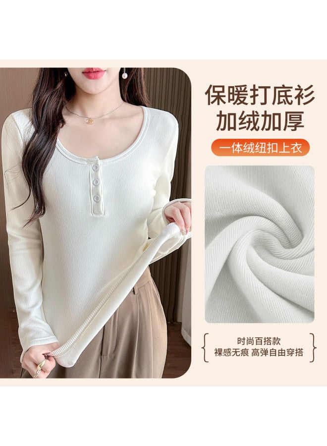 Modal Women'S Warm Fleece-Lined Long Sleeve Button-Down Shirt, Comfortable, Skin-Friendly, Slim-Fit, Flattering Base Layer Top For Autumn And Winter - Image 2