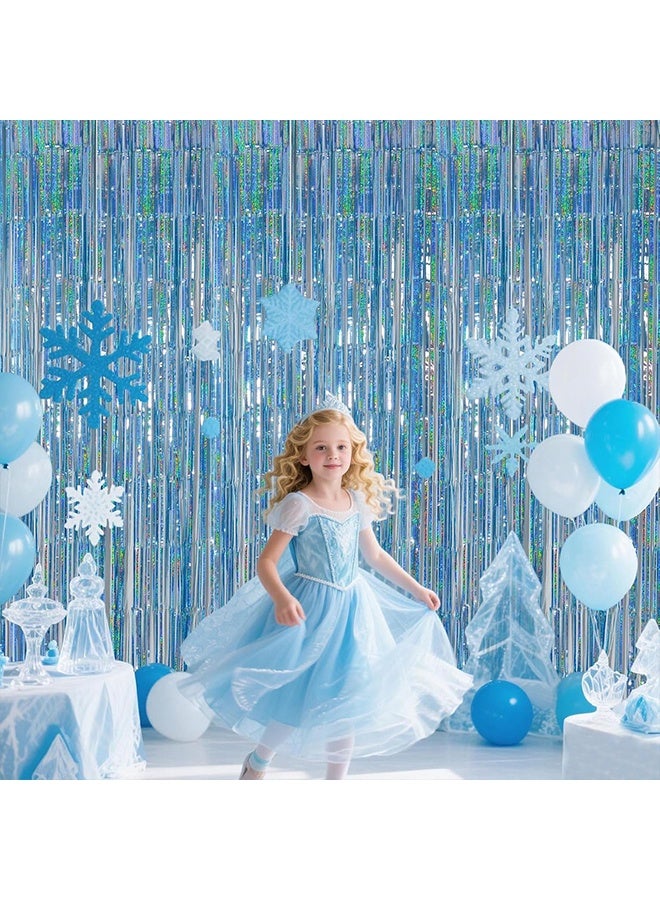 Light Blue Metallic Streamer Backdrop with Glitter Tinsel,3.28 x 6.56ft Foil Fringe Curtains for Gender Reveal & Ocean Theme Wall Hanging Party Supplies, Birthday/Wedding/Photoshoot - Image 3