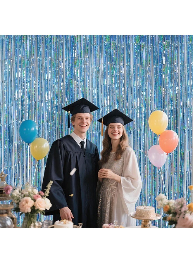 Light Blue Metallic Streamer Backdrop with Glitter Tinsel,3.28 x 6.56ft Foil Fringe Curtains for Gender Reveal & Ocean Theme Wall Hanging Party Supplies, Birthday/Wedding/Photoshoot - Image 4