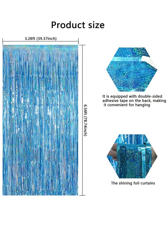 Light Blue Metallic Streamer Backdrop with Glitter Tinsel,3.28 x 6.56ft Foil Fringe Curtains for Gender Reveal & Ocean Theme Wall Hanging Party Supplies, Birthday/Wedding/Photoshoot - Image 5