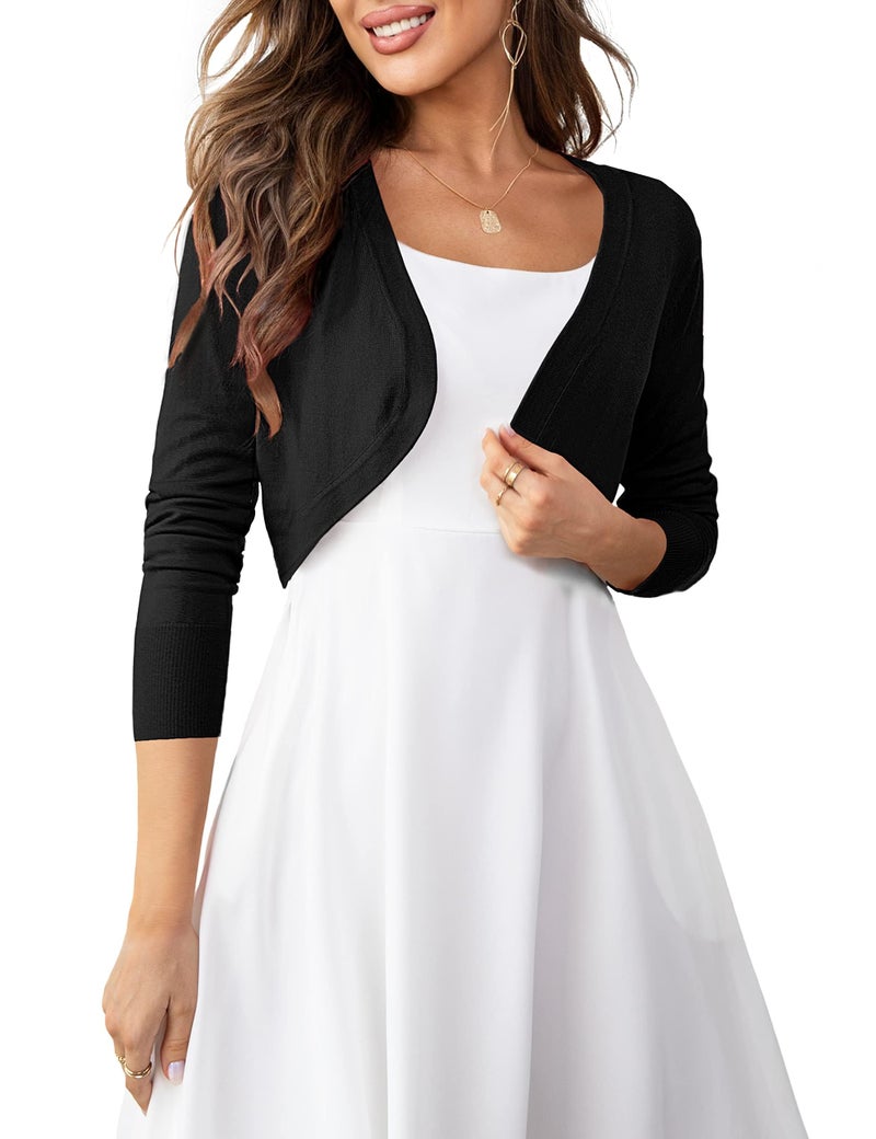U.Vomade Women's Long Sleeve Cropped Cardigan Sweater Elegant Shrugs for Women Black S - Image 1