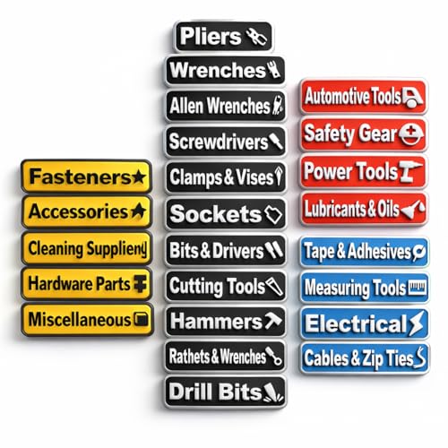 NIEFARG 24 PCS Magnetic Tool Box Labels, 3D Toolbox Magnetic Labels, Magnetic Labels for Tool Box Drawers, Reusable Tags for 4-Color Differentiation Lables - Image 1