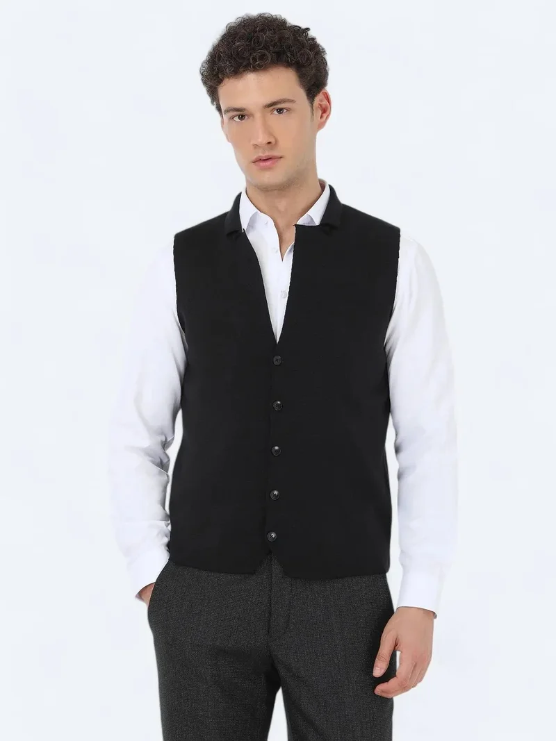 Kip Black Regular Fit Casual Knitting Knit Vest