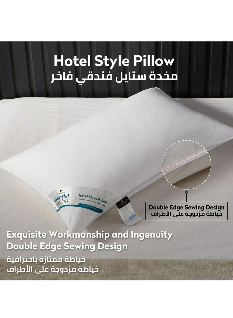 Donetella White-1000G (Pack of 2) Bed Pillow, 2 Pieces, 1000 Gram Each, Size 50x75 cm, Luxury Down Alternative Filling, Soft Brushed Microfiber, Anti-Allergy, White, Pack of 2  | Best Price UAE