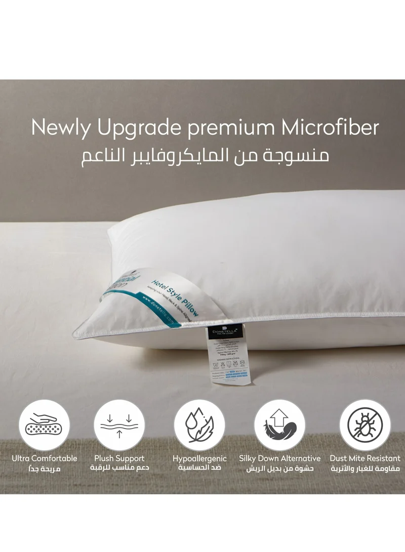 Donetella White-1000G (Pack of 2) Bed Pillow, 2 Pieces, 1000 Gram Each, Size 50x75 cm, Luxury Down Alternative Filling, Soft Brushed Microfiber, Anti-Allergy, White, Pack of 2  | Best Price UAE