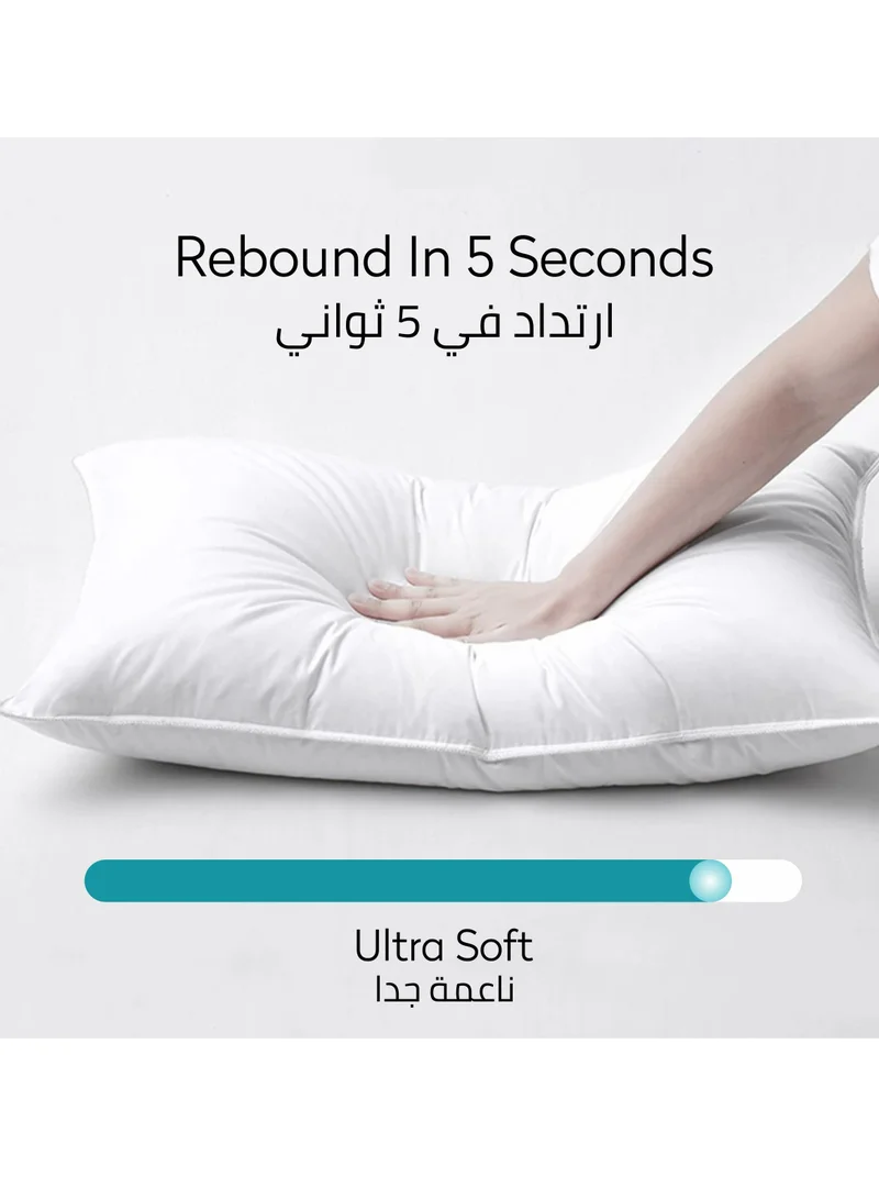 Donetella White-1000G (Pack of 2) Bed Pillow, 2 Pieces, 1000 Gram Each, Size 50x75 cm, Luxury Down Alternative Filling, Soft Brushed Microfiber, Anti-Allergy, White, Pack of 2  | Best Price UAE