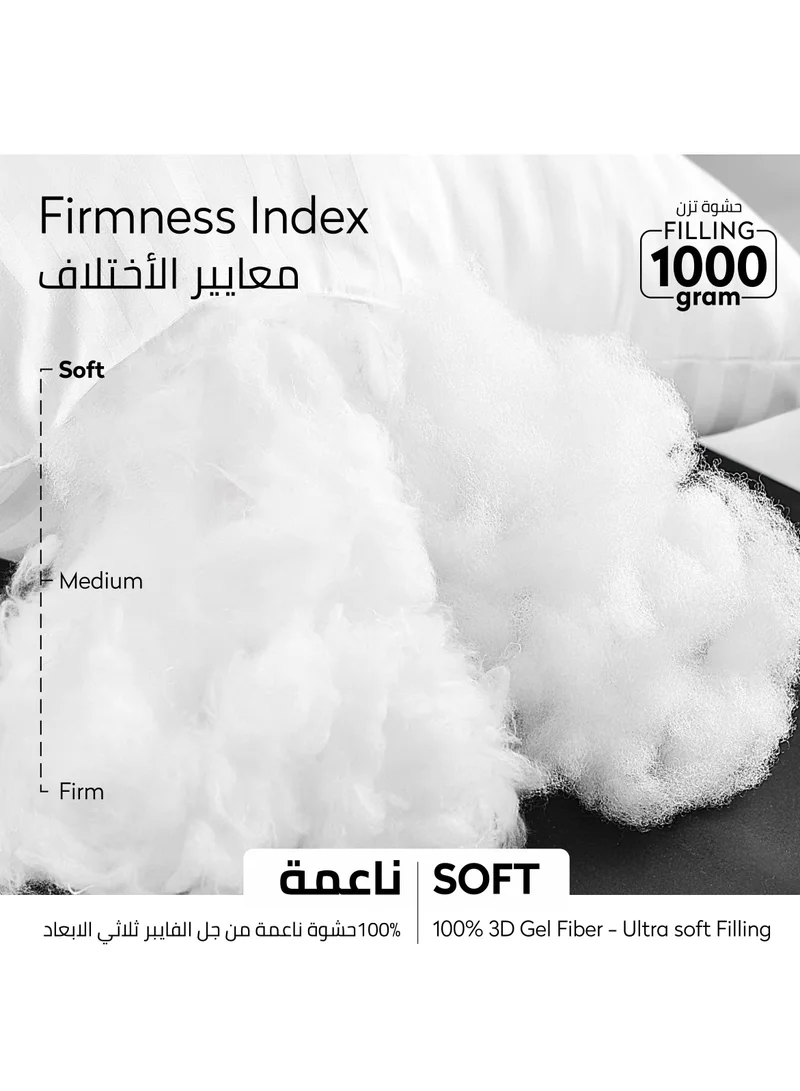 Donetella White-1000G (Pack of 2) Bed Pillow, 2 Pieces, 1000 Gram Each, Size 50x75 cm, Luxury Down Alternative Filling, Soft Brushed Microfiber, Anti-Allergy, White, Pack of 2  | Best Price UAE