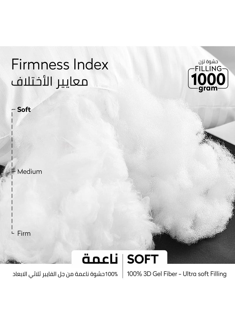 Donetella - Bed Pillow, 2 Pieces, 1000 Gram Each, Size 50x75 cm, Luxury Down Alternative Filling, Soft Brushed Microfiber, Anti-Allergy, White, Pack of 2 - Image 1