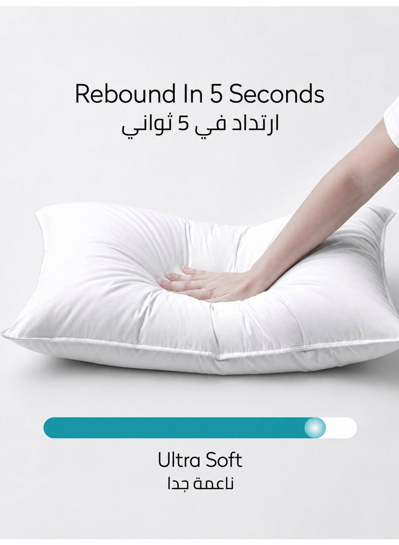 Donetella Bed Pillow, 2 Pieces, 1000 Gram Each, Size 50x75 cm, Luxury Down Alternative Filling, Soft Brushed Microfiber, Anti-Allergy, White, Pack of 2 - Image 5
