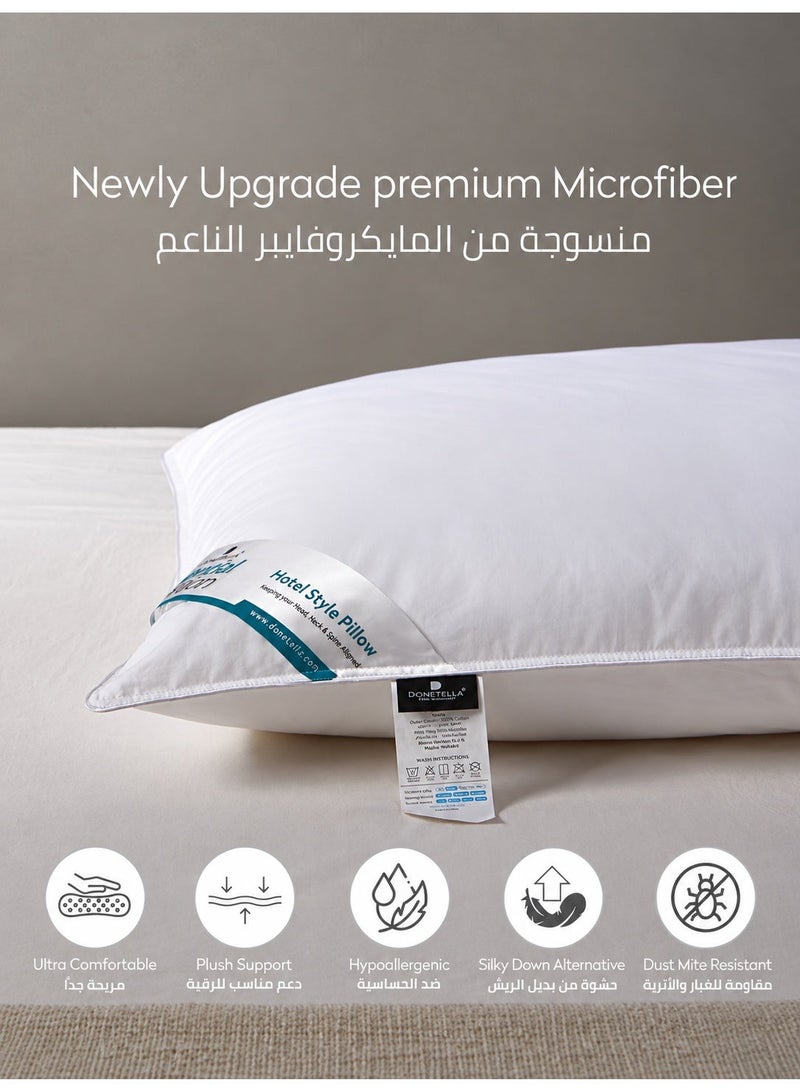 Donetella Bed Pillow, 2 Pieces, 1000 Gram Each, Size 50x75 cm, Luxury Down Alternative Filling, Soft Brushed Microfiber, Anti-Allergy, White, Pack of 2 - Image 4