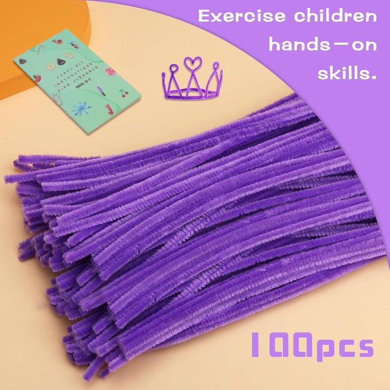 Prescent Present 100pc Light Purple Pipe Cleaner Furry Sticks Creative Art Craft Supplies DIY Projects Decoration and much more (Light Purple, 100pc) - Image 3