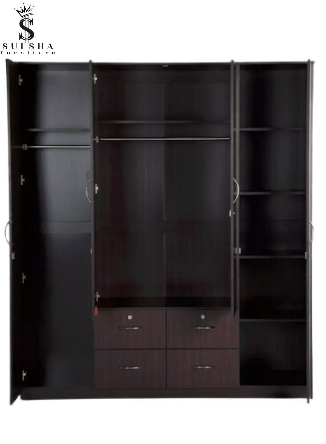 SULSHA "Elegant 4-Door Wooden Wardrobe: Timeless Storage Solution"Engineered Wood Perfect Modern Stylish Heavy Duty - Image 2
