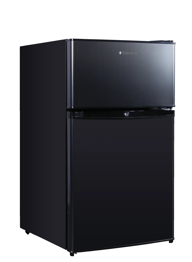 Starway 85 Lt 3 CuFt Double Door Stylish Black Mini Refrigerator, Energy Saving, Freezer Storage, Led Light - Image 1