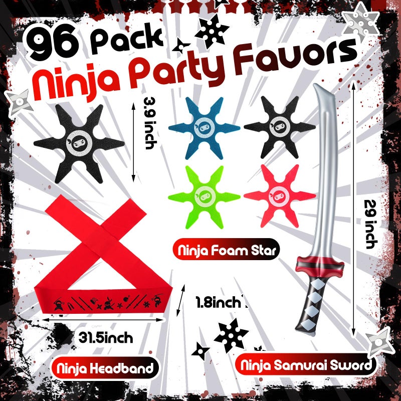 Deekin 48 Pcs Ninja Karate Party Favors Include Inflatable Sword Throwing Foam Star Toys Karate Headband for Ninja Theme Party Decoration Supplies Goodie Bag Filler Gift Costume Accessories - Image 3