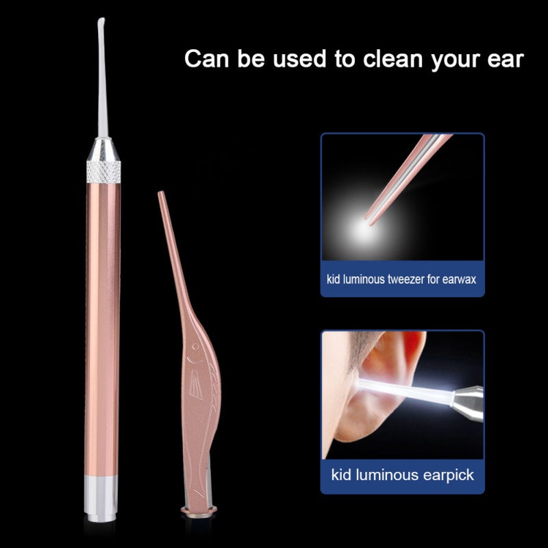 Safe Ear Pick Rose Gold Stainless Steel Kit with Luminous Light - Anti-Slip Handle Tweezers for Kids Ear Wax Removal - Image 2