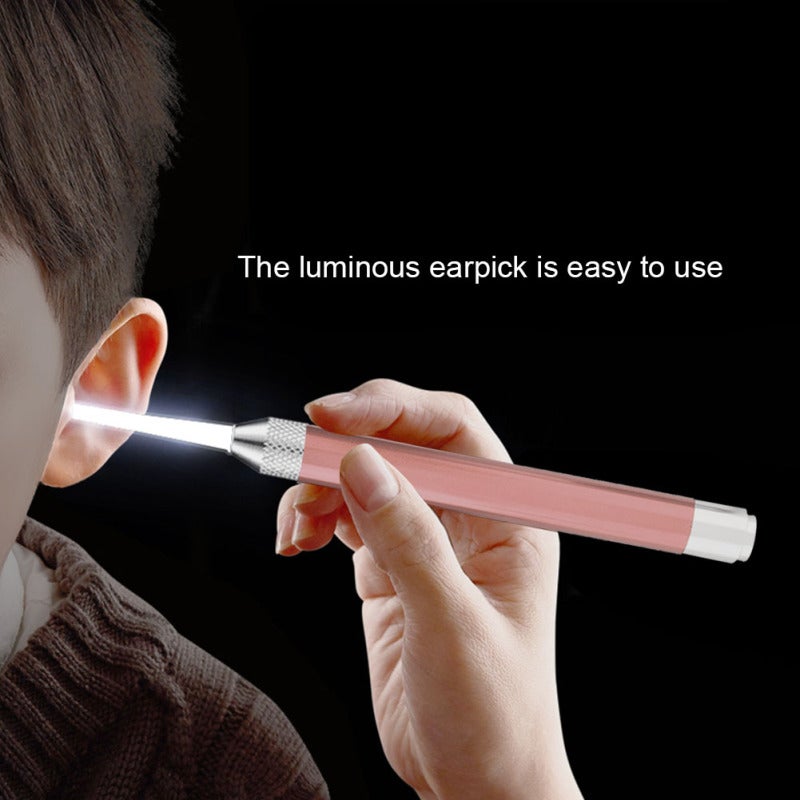 Safe Ear Pick Rose Gold Stainless Steel Kit with Luminous Light - Anti-Slip Handle Tweezers for Kids Ear Wax Removal - Image 3