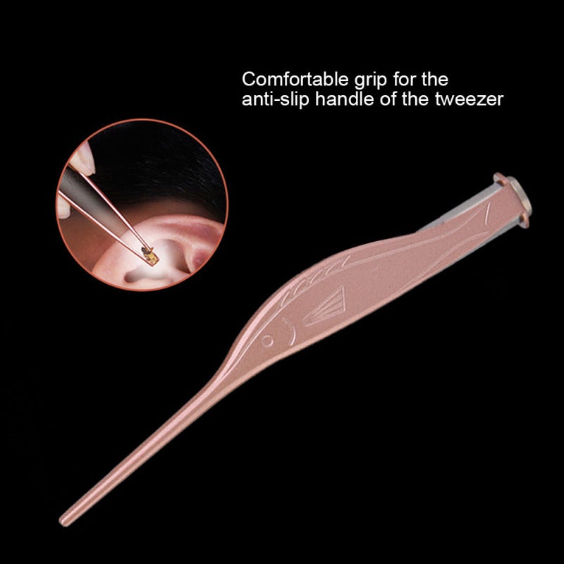 Safe Ear Pick Rose Gold Stainless Steel Kit with Luminous Light - Anti-Slip Handle Tweezers for Kids Ear Wax Removal - Image 4