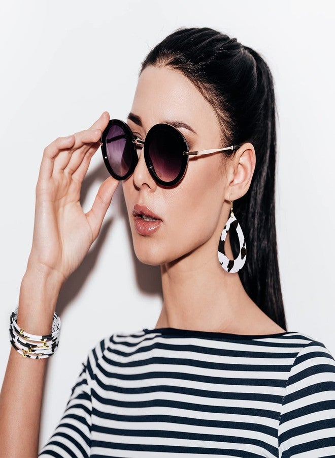 Sureio 4 Pcs Cow Print Jewelry Set Cow Print Accessories for Women Earrings Pendant Necklace Black and White Multi Layer Bracelet for Women Cosplay Party Supplies Accessories - Image 3