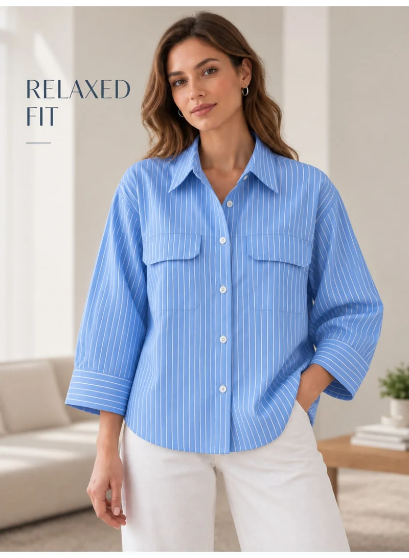 فكتور اند جين Ladies Boxy Oversized Fit Fine Stripe Shirt