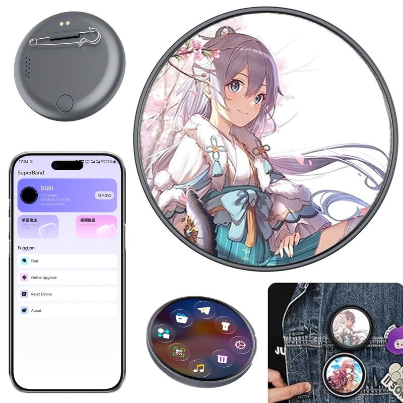 Green Electronic Badge With 1 85 inch HD Display Dynamic Digital Wireless Upload Of Photos GIFs And 9 Second Videos For Anime Fans Cosplay Enthusiasts And Events - Image 2