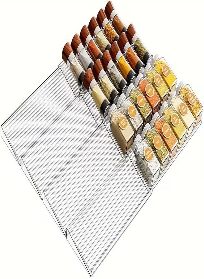 MUGATH Transparent 4-Tier Expandable Spice Rack for Kitchen Drawers, Adjustable Acrylic Spice Organizer for Countertop & Cabinet, Space-Saving Holder (Jars Not Included) - Image 1