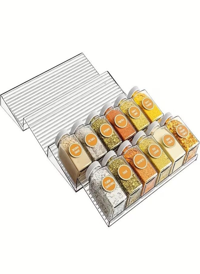MUGATH Transparent 4-Tier Expandable Spice Rack for Kitchen Drawers, Adjustable Acrylic Spice Organizer for Countertop & Cabinet, Space-Saving Holder (Jars Not Included) - Image 5