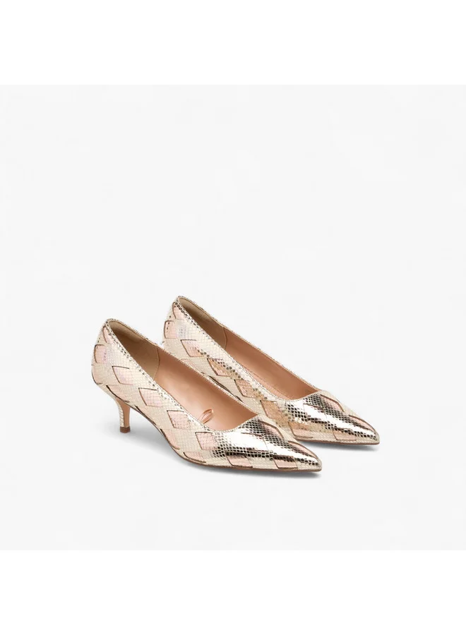 ايل Women's Textured Pointed Toe Pumps with Kitten Heels