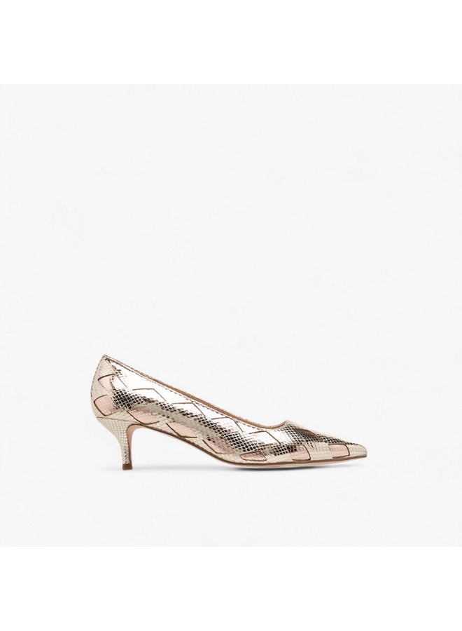 ELLE Women's Textured Pointed Toe Pumps with Kitten Heels  - Image 3